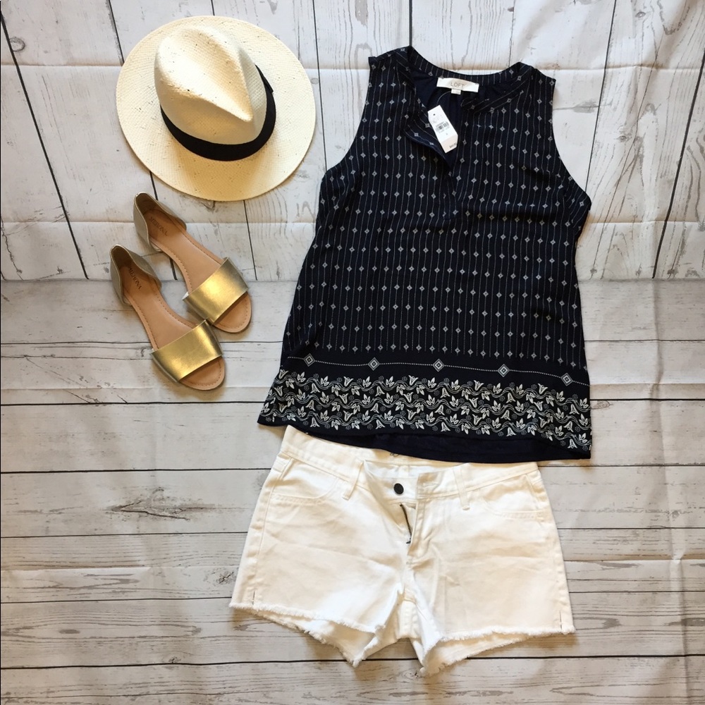 Navy mixed print top